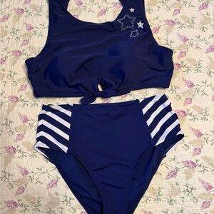 Apt. 9 Deep Blue Swimsuit with Bow Detail Small